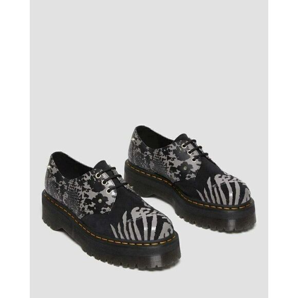 DR. MARTENS 1461 ANIMAL CLASH LEATHER & SUEDE SPIKED PLATFORM SHOES MEN 8 WMN 9